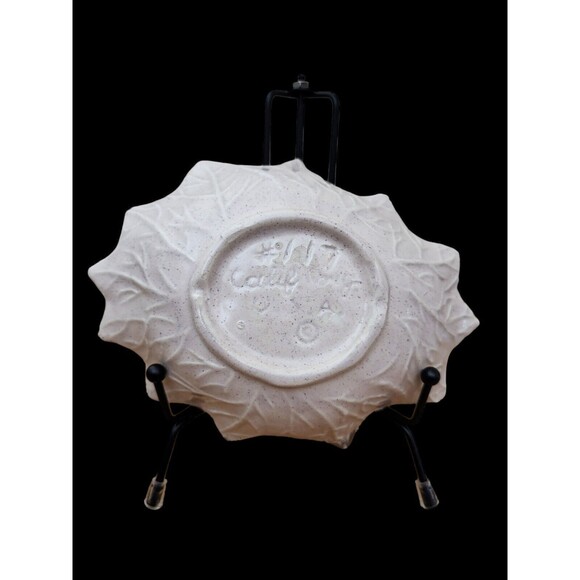 Vintage MCM California Pottery Candle Holder Textured Leaf Pink Gold Trim #117 - Picture 3 of 4